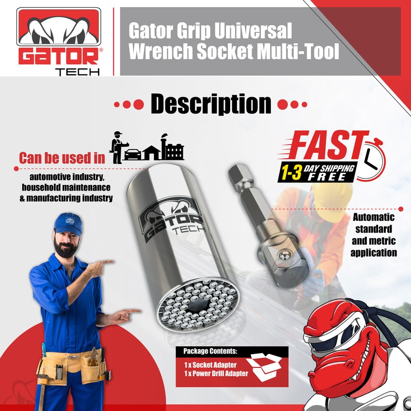 Universal Socket Wrench Magical Power Grip Gator Tech Multi Tool Drill Adapter gallery