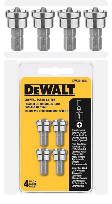 Dewalt Drywall Screw Setter Bit Tips. Package of 4 # DW2014C4 NEW