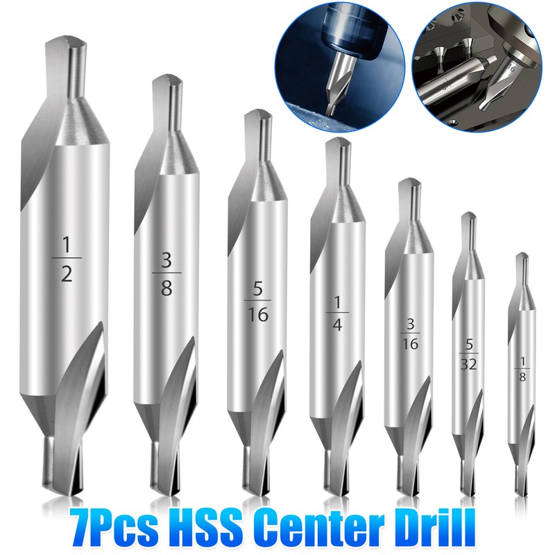 7Pcs HSS Center Drill Bits 60° Combined Countersink Spotting Tools Metalworking