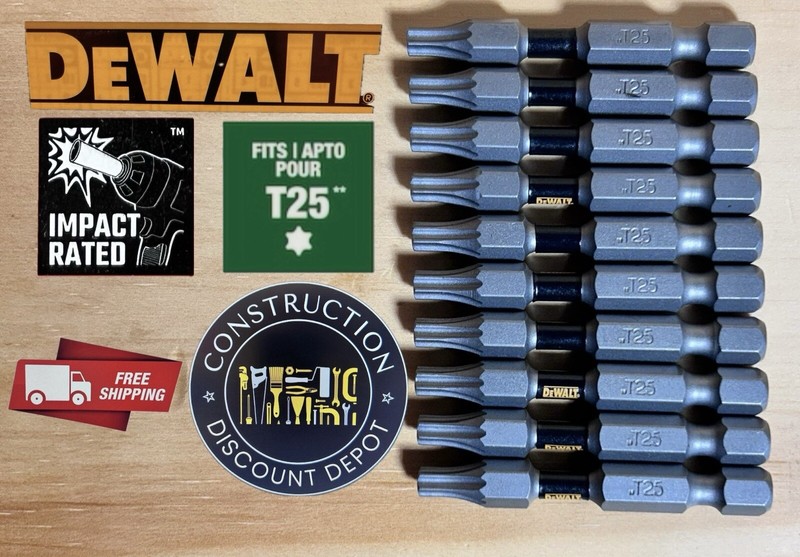 Bulk Lot of 10 DeWalt IMPACT READY 2″ TOUGH GRIP Bit Set Torx T25 T-25