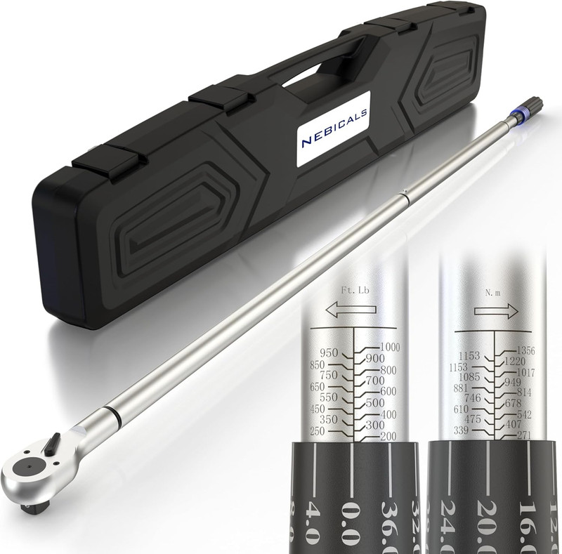 1 Inch Drive Torque Wrench with 200-1000 Ft Lb / 271-1356 Nm/High Hardness & Str