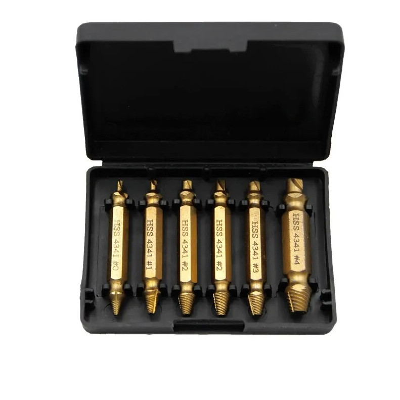 6Pc HSS Double Head Screw Extractor Set Broken Screw Removal Tool