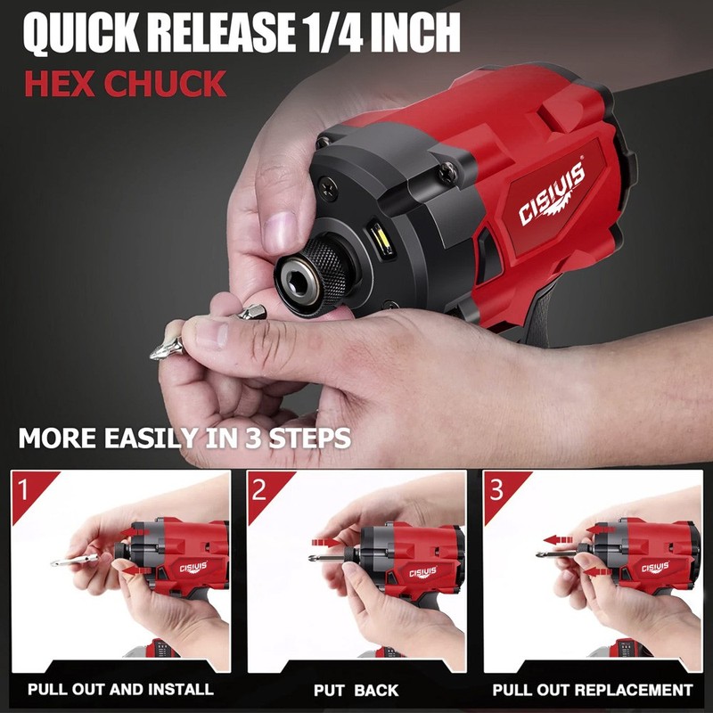 Brushless Cordless 1/4" Hex Impact Driver With Bettery For Milwaukee M18 Battery gallery