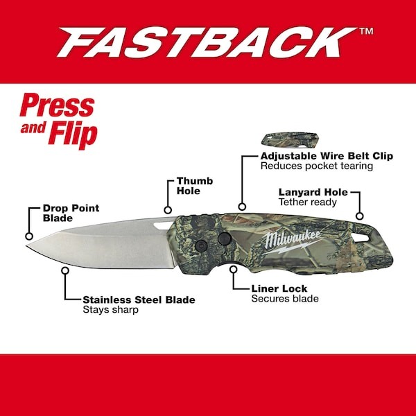 Milwaukee Tool 48-22-1524 Fastback Camo Folding Knife gallery