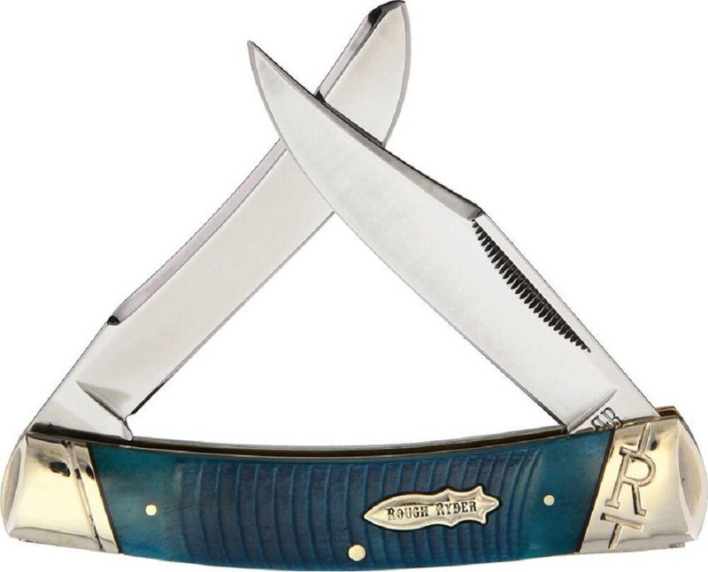 Large Black & Blue Bone Handle Moose Folding Knife – Gift Boxed by Rough Rider