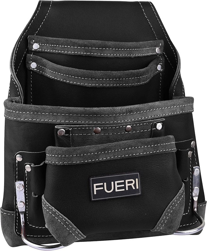 Leather Tool Pouch for Carpenters 10 Pocket Framers Electrician Belt Nail Bag