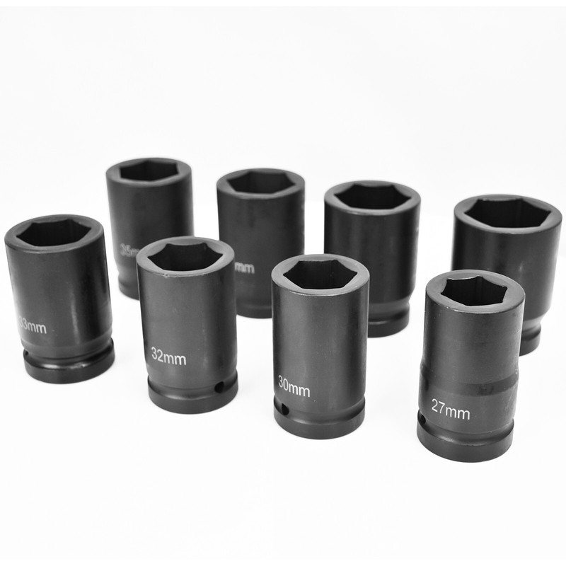8 PC 1" ONE INCH DRIVE DR LARGE SIZE AIR BLACK IMPACT SOCKET WRENCH TOOL SET MM gallery