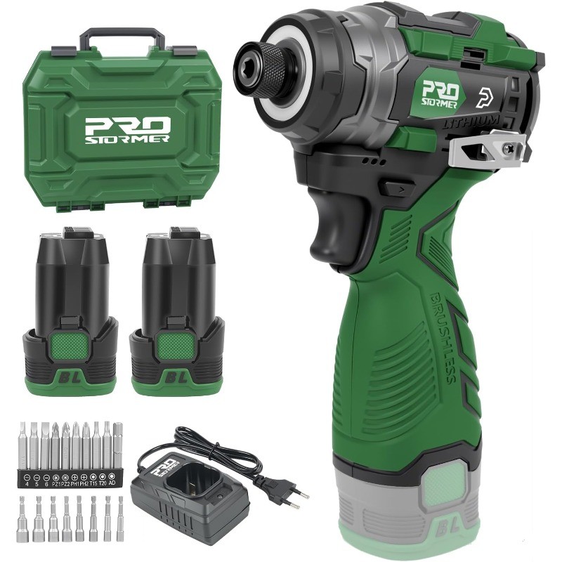 Prostormer 17V Cordless Impact Driver Set, 140Nm Brushless Screwdriver