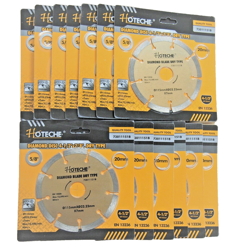 Lot of (10) 4-1/2″ DIAMOND BLADE DRY SEGMENTED Arbor 5/8″ 7/8″ 20mm