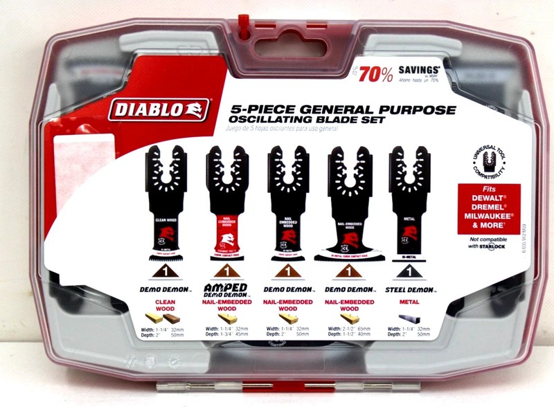DIABLO DOU5SPC 5 PIECE UNIVERSAL FIT MULTI-TOOL OSCILLATING BLADE SET DEMO DEMON