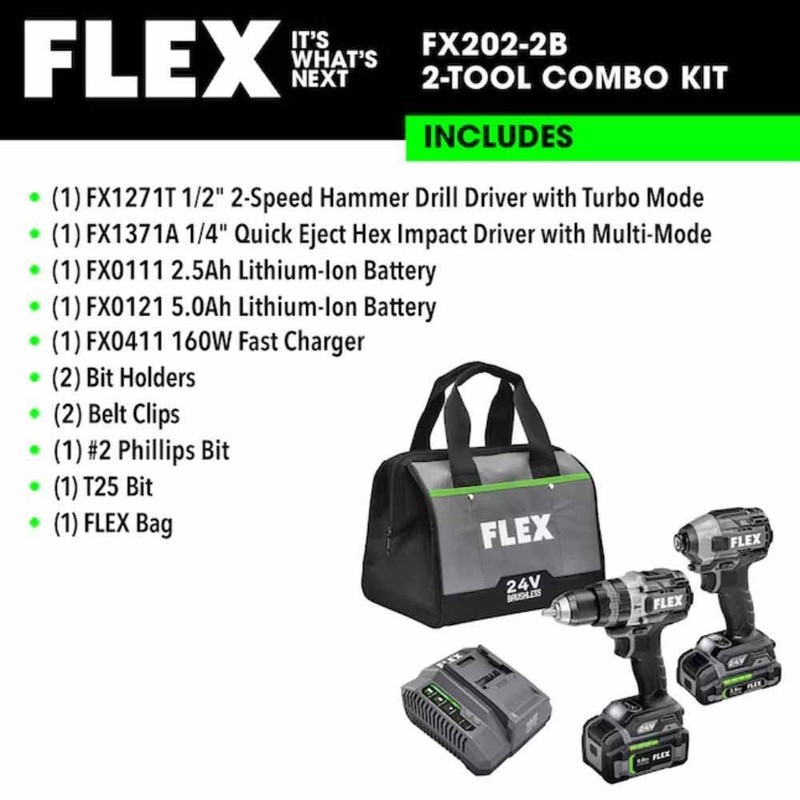 Flex FXM202-2B 24V Cordless 2-Speed Hammer Drill & Impact Driver Combo Kit gallery