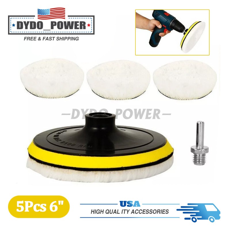 6″ Buffing Polishing Pad Wool Wheel Mop Kit For Car Polisher Drill Adapter 5PCS