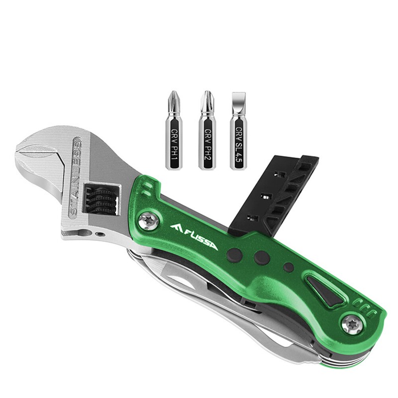 FLISSA 13-in-1 MultiTool Wrench 6.1″ Adjustable EDC Pocket Knife w/ LED Light
