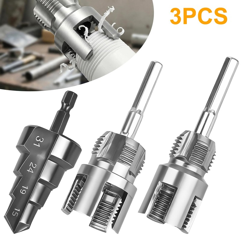 PVC Pipe Threader Kit 1/2″ 3/4″ Internal External Threading Dies+Step Drill Bit