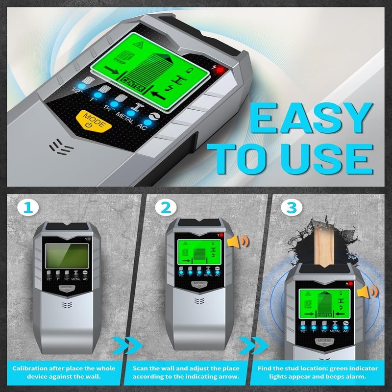 Multifunctional Wall Detector - Detects Metal, Wood, Wires for Safe Drilling gallery