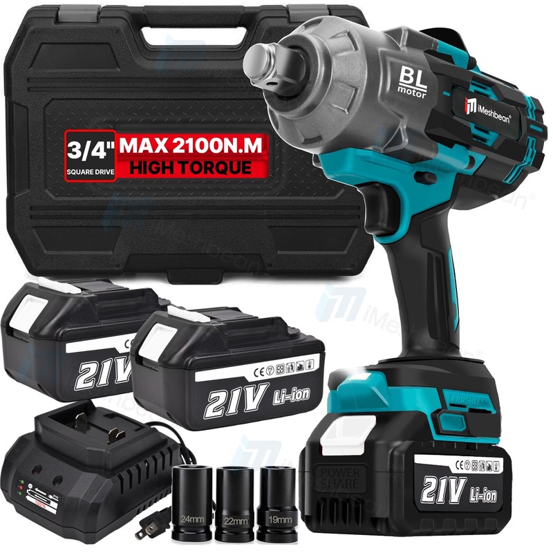 Brushless Cordless 3/4” High Torque Electric Impact Wrench 1549Ft-lbs(2100Nm)