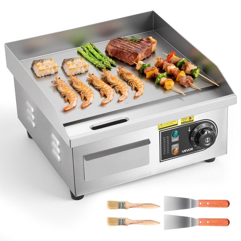 Commercial Electric Griddle, 13.98 x 11.81 inch, 1750W, 122-570°F Adjustable Tem