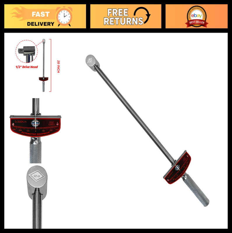 20″ Dual-Drive Beam Torque Wrench 1/2″ Drive 0-300Nm 0.1kg Increments SAE/MM