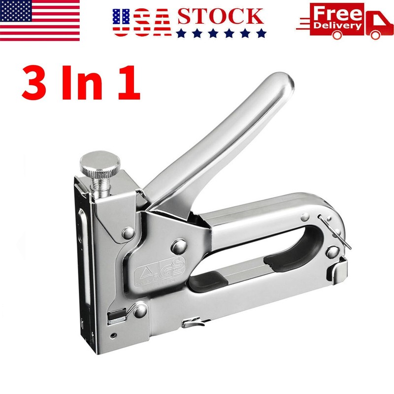 Heavy Duty 3 in 1 Hand Staple Gun Tacker Chromed with 600 Staples Tool Kit