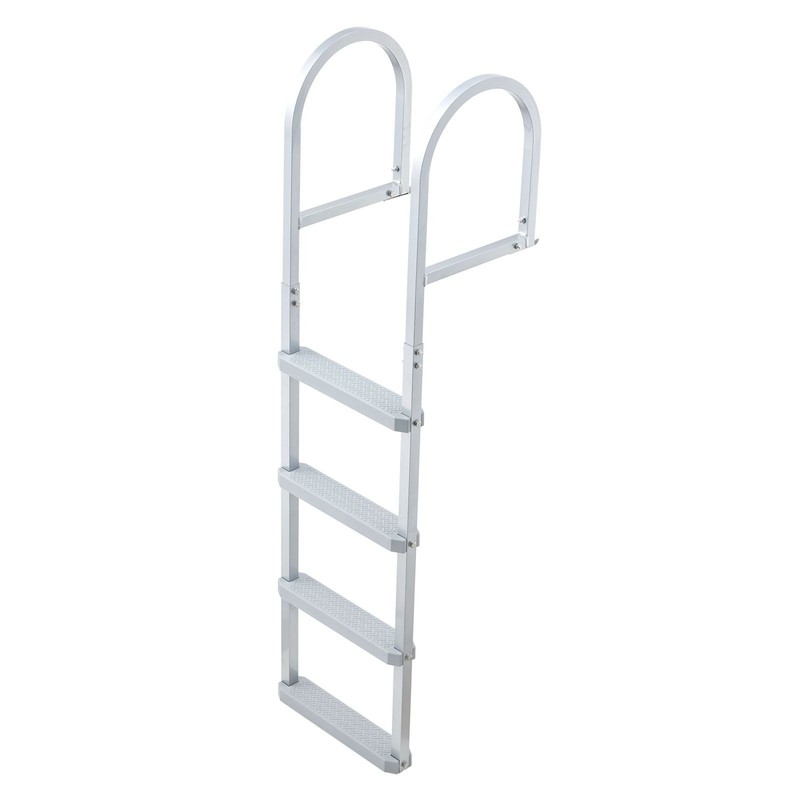 Marine Dock Ladder: 4 Aluminum Steps, 500lbs, Wide PP Anti-Slip Treads