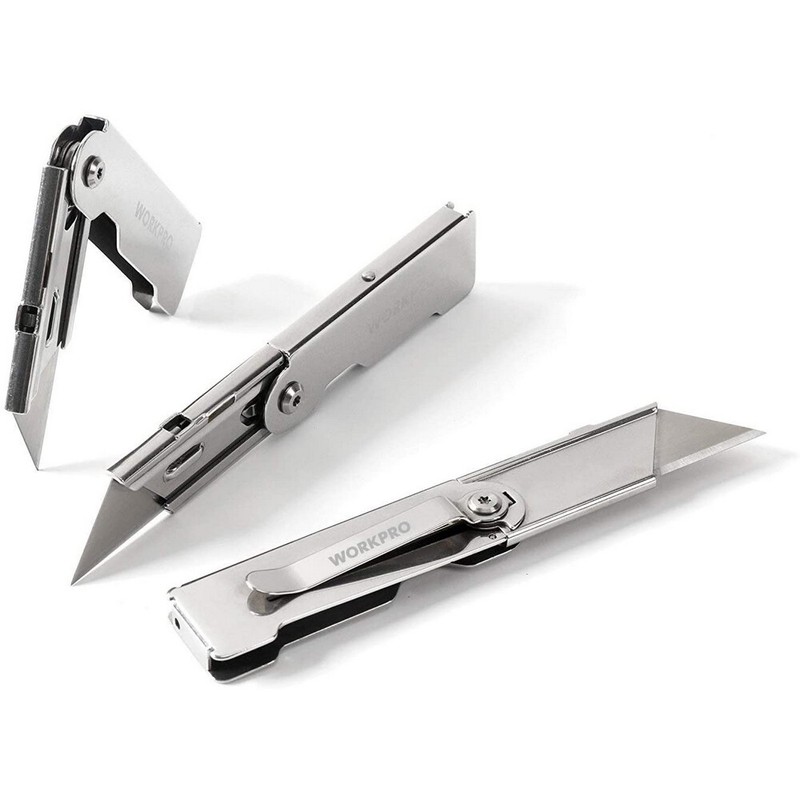 WORKPRO 3PC Compact Folding Utility Knife Lock Back Box Cutter Clip Pocket Knife gallery