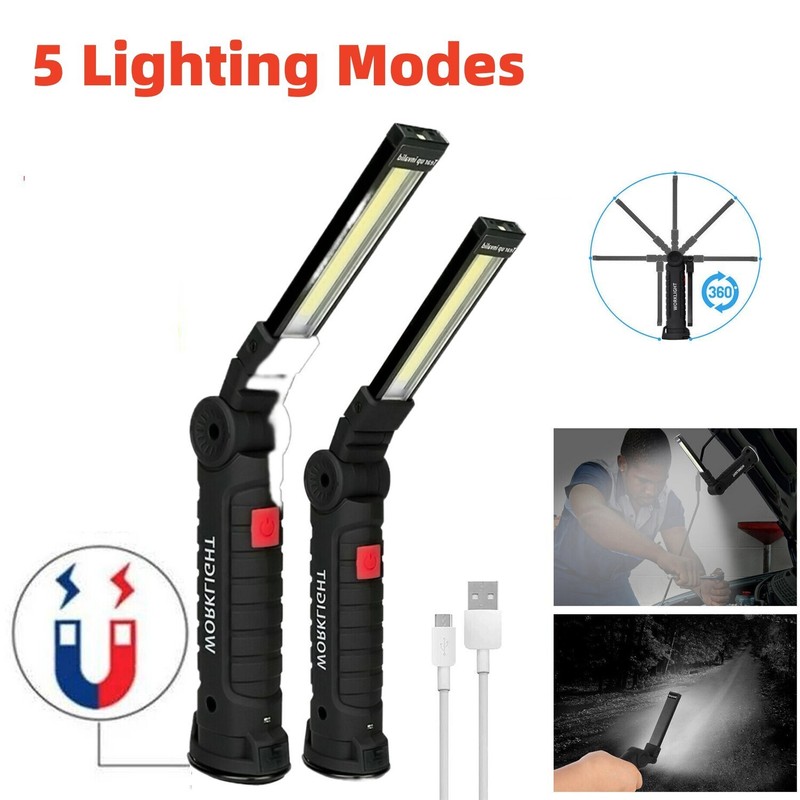 2PACK Magnetic Rechargeable COB LED Work Light Lamp Flashlight Folding Torch