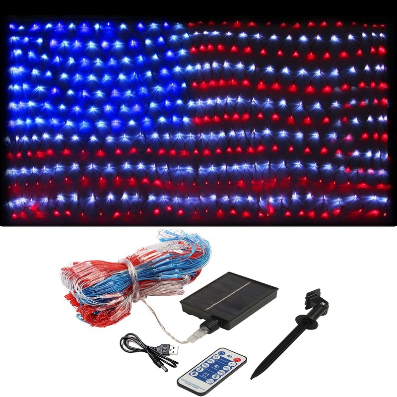 Solar American Flag Lights 2 in 1 420 LED Waterproof XTF2015 Powered Plug July
