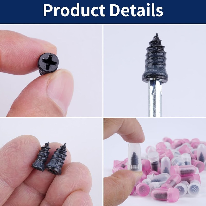 100Pcs Tire Repair Rubber Nails Tyre Puncture Repair Screws Kit with Screwdriver gallery