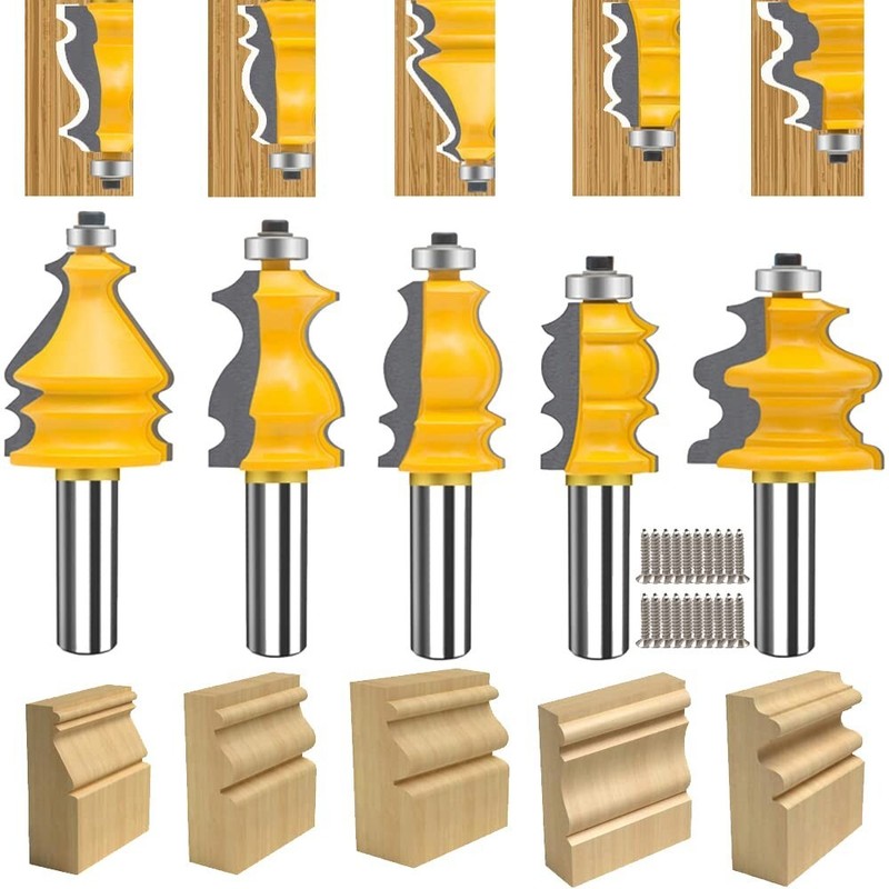 TAIWAIN 1/2 Inch Shank Router Bit Set Picture Frame Molding Woodworking, Black