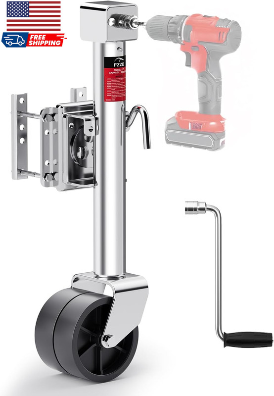 2000Lbs Trailer Jack with Dual Wheel 20-24V Cordless Drill Compatible 12″ Lift