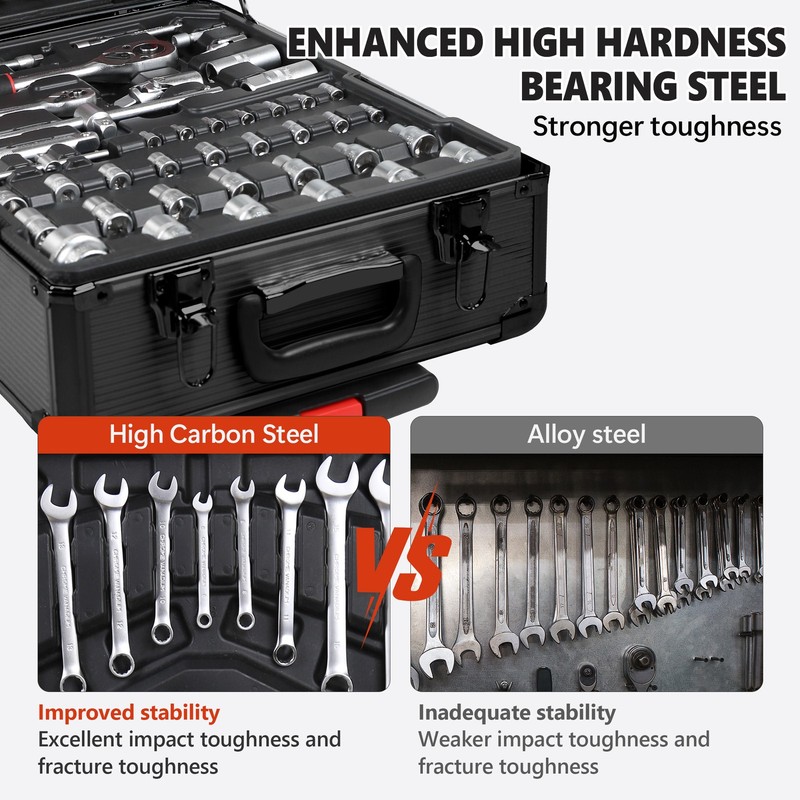 Tool Set Mechanics Tool Kit 909 PCS Wrenches Socket with Trolley Case Box Silver gallery