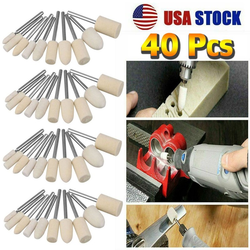40PCS Felt Polishing Buffing Pads Wheel Wool Metal Handle Dremel Rotary Tool Kit