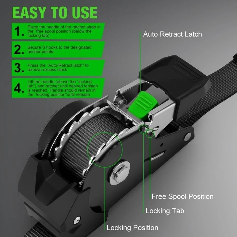 Rhino USA Retractable Ratchet Straps (4-Pack) - 1 Inch x 10 Feet (1,650lb Break gallery