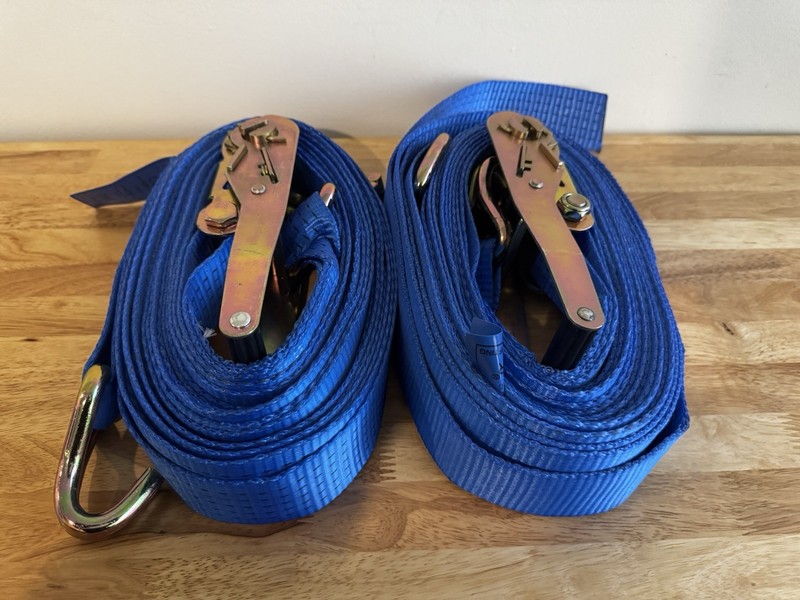 2-Pack Ratchet Tie Down Straps 2” x 32’ Double J Hook 5,500lbs Heavy Duty Blue