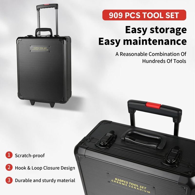 Tool Set Mechanics Tool Kit 909 PCS Wrenches Socket with Trolley Case Box Silver gallery
