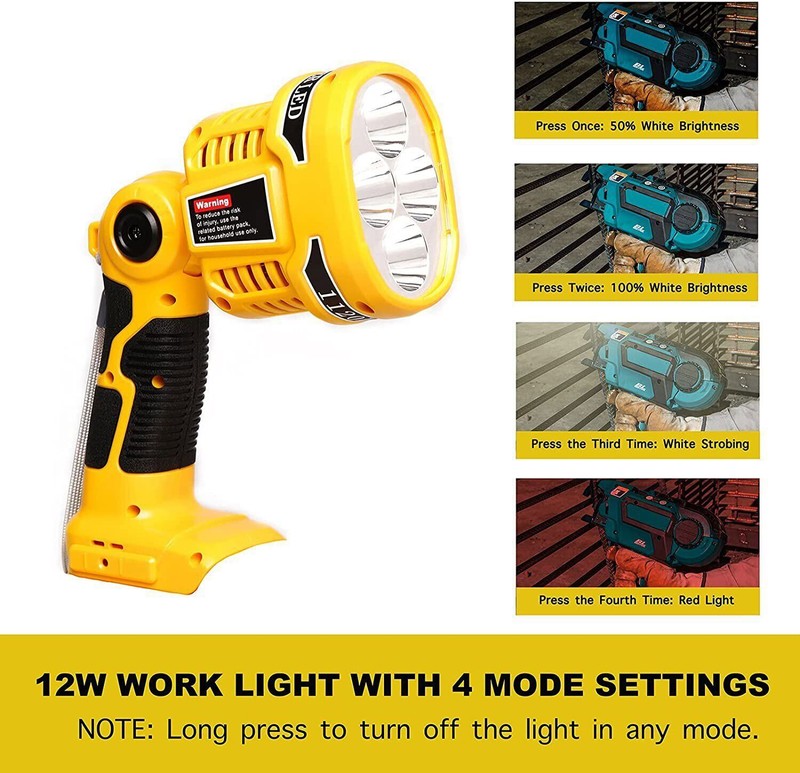 12W 1120LM Cordless LED Work Light For DeWalt 20V MAX DCB205 Li-Ion Battery /USB gallery