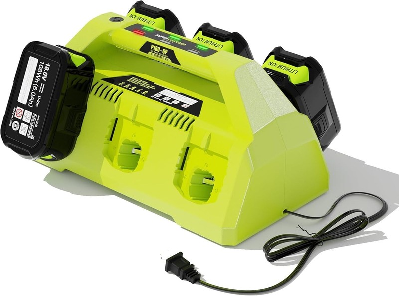 6-Port Fast Charger for Ryobi P135/P117 18V Li-Ion Battery w/ 6 LED Indicators