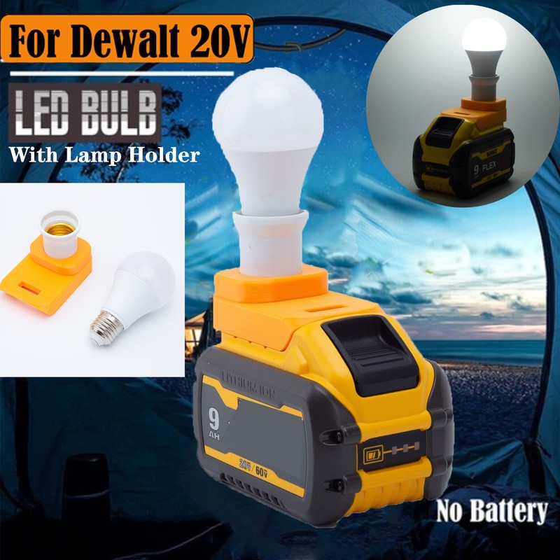 Emergency Light E27 LED Bulb For Dewalt 18V/20V Battery LED Light For Outdoor US