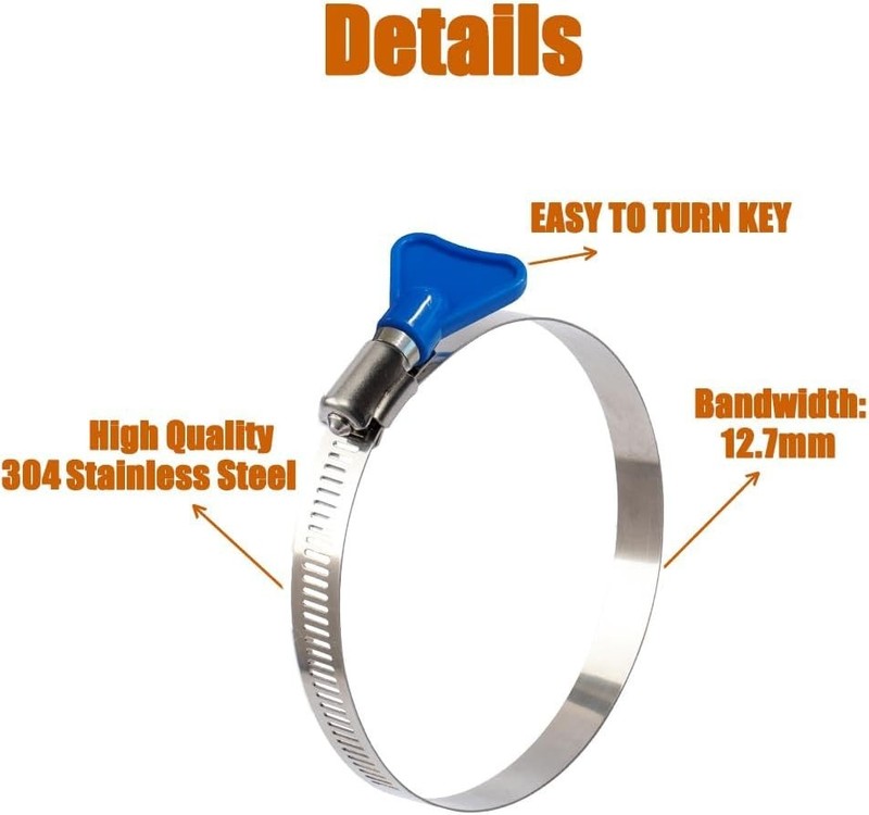 2pcs 10 Inch Key-Type 304 Stainless Steel Worm Gear Hose Clamps, Adjustable S... gallery