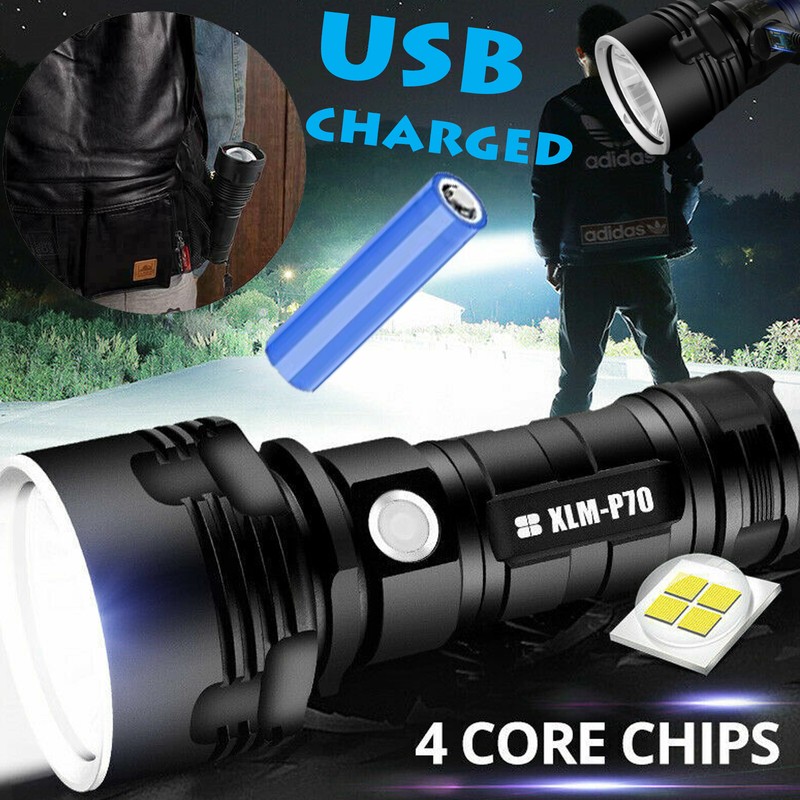 1200000LM LED Flashlight Tactical Light Super Bright Torch USB Rechargeable Lamp