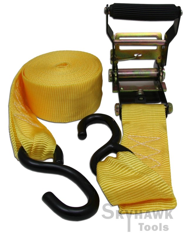 2″X22′ RATCHET TIE DOWN/HOOKS 2,500 lbs 2″ wide nylon weather-res webbing strap