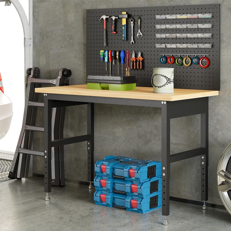 48" Wood Workbench 2000Lbs Heavy Duty Adjustable Garage Work Table with Pegboard gallery