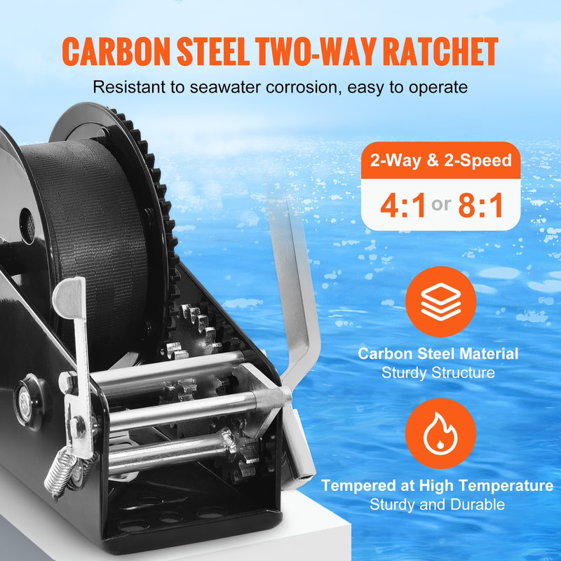Hand Winch Heavy Duty Hand Crank 3500Lbs 33Ft Polyester Strap for Boat/Atv gallery