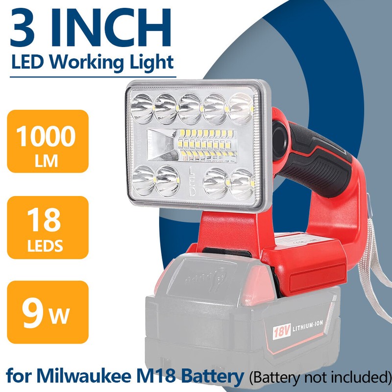 9W 1000LM Handheld Flashlight LED Work Light for Milwaukee 18V Li-on Batteries