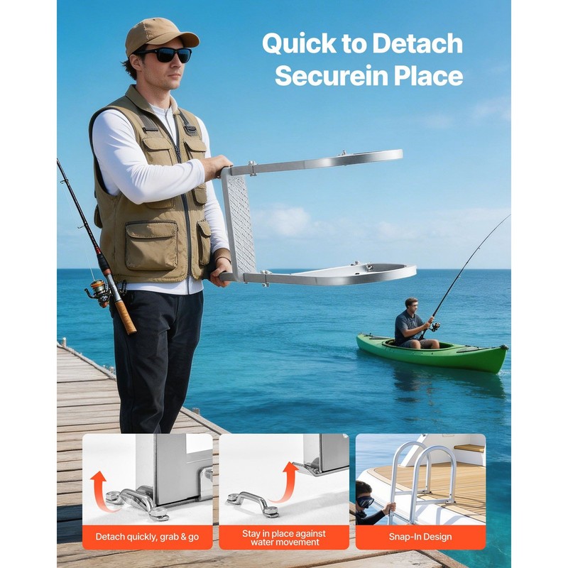 Marine Dock Ladder: 4 Aluminum Steps, 500lbs, Wide PP Anti-Slip Treads gallery