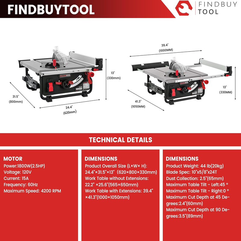 FS255 10-Inch Compact Table Saw, 15-Amp 2.5HP Motor, 24-Inch Rip Capacity, Rack gallery