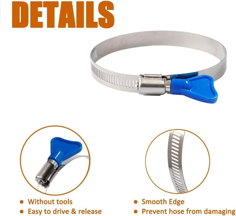2pcs 10 Inch Key-Type 304 Stainless Steel Worm Gear Hose Clamps, Adjustable S... gallery