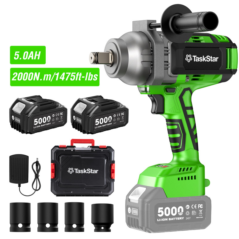 Taskstar 2000Nm 1475ft-lbs Cordless Impact Wrench 3/4″ Brushless Tool 2*5000mah