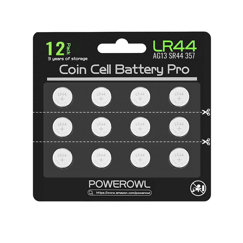 POWEROWL High Capacity L1154F LR44 Batteries 12 Pack, AG13 12 Count, Black