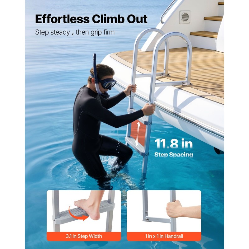 Marine Dock Ladder: 4 Aluminum Steps, 500lbs, Wide PP Anti-Slip Treads gallery